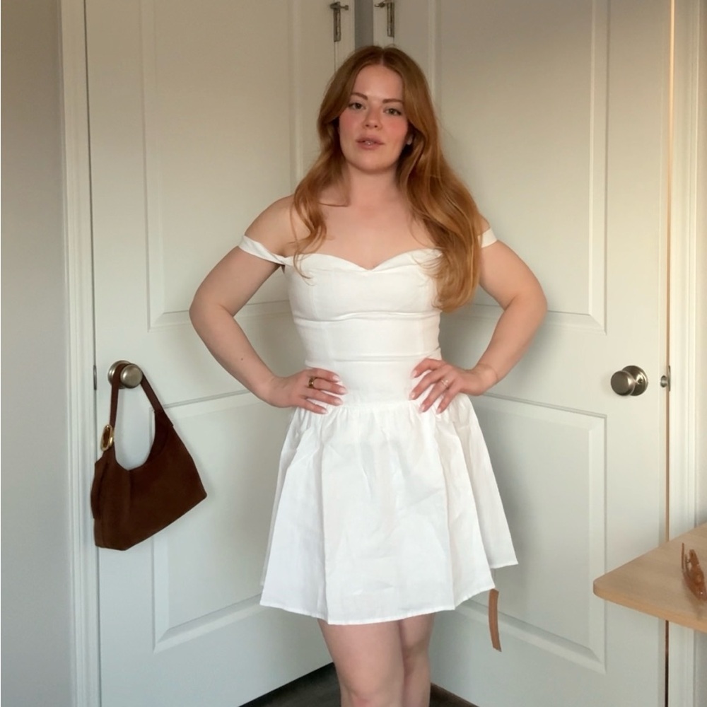 Reformation White Off-Shoulder Mini Dress Bridal
